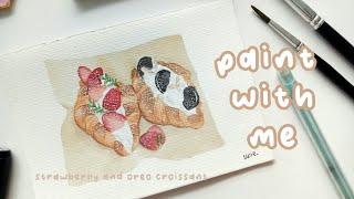 Strawberry & Oreo Croissant Watercolor Food Painting | Paint with Me 58 #food #painting | Indonesia