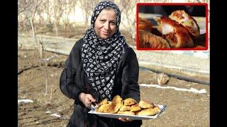 Cooking meat Piroshki on the fire in the peaceful village  | Rural life in Iran