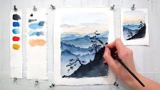 Blue Ridge Mountains. Easy step by step watercolor tutorial (updated)