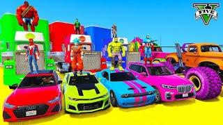 GTA V SPIDER MAN RACING CARS VS GTA 5 SUPERHERO CARS RACE CHALLENGE + MEGA RAMP CAR STUNT GAME PLAY