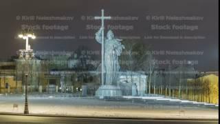 Monument to Prince Vladimir the Great timelapse hyperlapse on Borovitskaya Square in Moscow near the