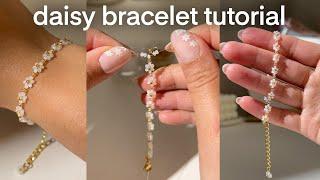 Daisy Bracelet Tutorial (ASMR, no edit, start-to-finish)  How to make a beaded daisy bracelet