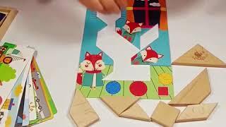 Children Wooden Tangram Puzzle Tangram Children 3D Jigsaw Puzzle Baby Wooden Montessori Educational