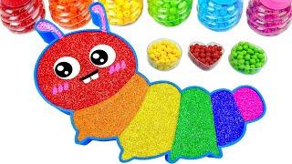 Satisfying Video l How To Make Rainbow Baby Worm Bathtub With Glitter Slime Cutting ASMR