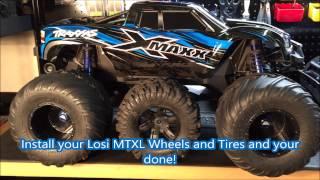 X-Maxx 8s runs on MONSTER 1/5 Losi MTXL Wheel and Tire Mod conversion. How to Video