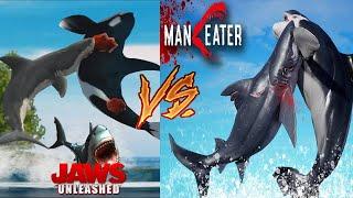 Maneater VS Jaws Unleashed - Orca Fight Scene Comparison