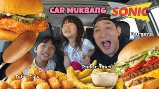 SONIC DRIVE IN MUKBANG!! CORNDOGS and Burgers and Pickle Fries