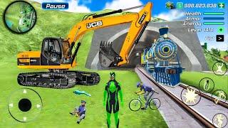 Rope Frog Ninja Hero Strange Gangster - Construction Excavator at Train Station - Android Gameplay