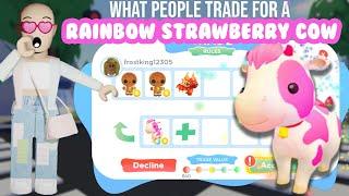 What people trade for a RAINBOW SHINY STRAWBERRY COW in Overlook Bay | Roblox