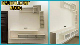 TV Unit with Top Shelfs in Ferro Slab  || Designer TV Unit Making Process Using Ferro Slabs