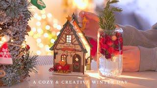 A winter day in a cozy home DIY Christmas house, Snow globe drink & Korean comfort food | Vlog