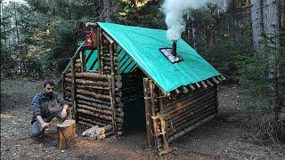 Log Cabin Building in the Woods - Off Grid Living, Overnight Bushcraft Camping, Survival Skills