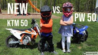 The kids get a new KTM 50 Mini dirt bike vs. Yamaha PW 50