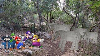 Wario, Waluigi, Mario, Luigi, Tate & Liza Discovers Herd Of Borneo Elephants In The Jungle