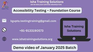 Accessibility Testing- Demo Video On 2nd Jan 2025. Call or WhatsApp us on +91-9133190573 to Enroll.