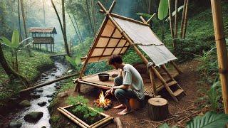 I BUILT A WARM SHELTER IN THE RAIN FOREST, FISHING, HUNTED AND COOKED - 2 DAYS SOLO SURVIVAL