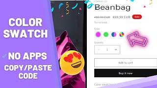 Shopify | Add color swatches to variants on product page | Free, no apps