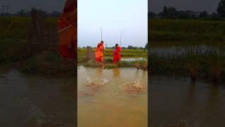 Two women hook Fishing  in road side canal #bass #fish #villagefish #fishingtechniques