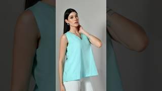 Aqua Sleeveless V-Neck Top for Effortless Elegance