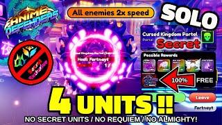 Solo SECRET Cursed Kingdom Portal 4 Units Only (Banner Mythic DPS!) Roblox Anime Defenders Update 4