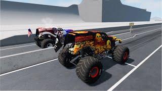 Epic BeamNG High Speed Jumps & Monster Truck Crashes #2: Grave Digger, & Max D Monster Jam Trucks