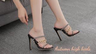 Fashion Women's Sandals Metal Chain Diamond Design High Heels Women's Summer Shoes