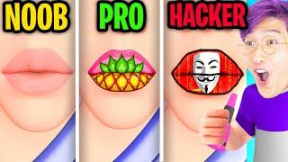 Can We Beat NOOB vs PRO vs HACKER Mode In LIP ART 3D!? (INSANE LIP ART 3D APP!!)