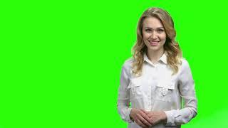 Woman presenting product - green screen - Chroma Key - No Copyright