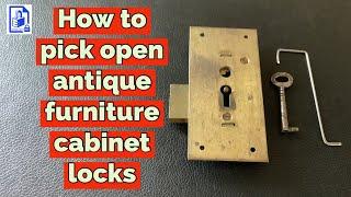 753. How to pick open antique cabinet-bureau-wardrobe-desk-furniture locks & take a look inside one