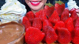 STRAWBERRIES + WHIPPED CREAM & NUTELLA CHOCOLATE MUKBANG ASMR MASSIVE Eating Sounds