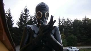 Latex catsuit and Russian gas mask