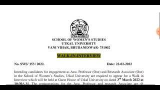 Job vacancy in school of Women's studies, Utkal University