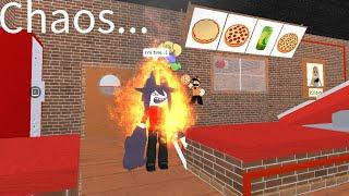 Working at a chaotic pizza place (Roblox)