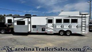 New 2023 Merhow 4 Horse Trailer Tour, 14' LQ, Slide, Bar, Fireplace, Huge First Stall with Ramp 