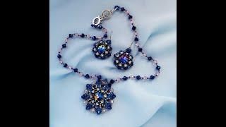 Crystal jewelry Set Earrings Necklace. Набір прикрас до синьої вишиванки 