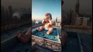 Baby's Cry Fills the Pool Again vs Monkey's Heart  #story #ai #cute #shortsfeed