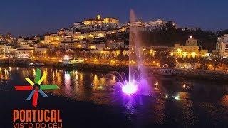 Coimbra aerial view at dusk  University tower - Cybernetic fountain - 4K UltraHD