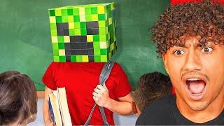KID HIDES FACE USING MINECRAFT MASK!!