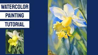 WATERCOLOR Painting TUTORIAL - How to Paint FLOWERS: DAFFODIL