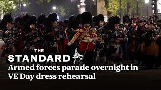 Armed forces parade overnight through London in VE Day dress rehearsal