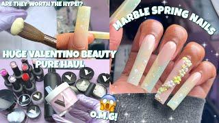 MY FIRST TIME TRYING VALENTINO BEAUTY PURE SUPPLIES!  | MARBLE SPRING NAILS | ACRYLIC NAILS