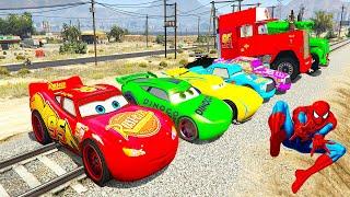 SPIDERMAN McQueen VS MACK Truck Mega CITY Ramp Challenge ! SUPERHERO HULK Disney Cars Race - GTA V