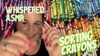 ASMR | Whispered female ASMR sorting and organizing crayons by colour | tapping and sorting