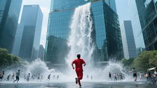 China's Amazing Skyscraper Waterfall！1000 Tons of Water Falling 108 Meters.