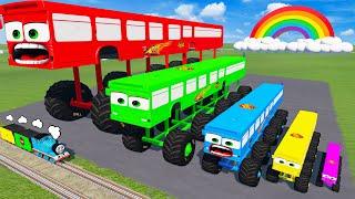 Big & Small Long Bus Lightning Mcqueen with Train Thomas | Long Car vs Rail and Train | BeamNG.Drive