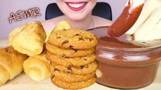 CHOCOLATE CHIP COOKIES, CROISSANTS & BANANAS IN CHOCOLATE PUDDING | ASMR Mukbang | Eating Sounds