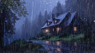 Goodbye Insomnia With Heavy RAIN Sound | ASMR, Rain Sounds On Old Roof In Foggy Forest At Night