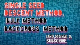 Single seed descent method.Bulk method.Backcross method.MSc.botany.