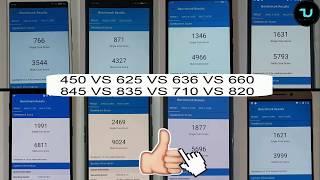 Antutu test Snapdragon 450 vs 625 vs 636 vs 660 vs 710 vs 820 vs 835 vs 845 benchmarks! 2018