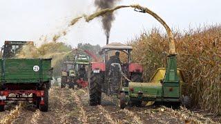 Oldtimer Mais Häckseln Team Kolbenfresser Schlüter OD mit Pöttinger Kemper PZ John Deere